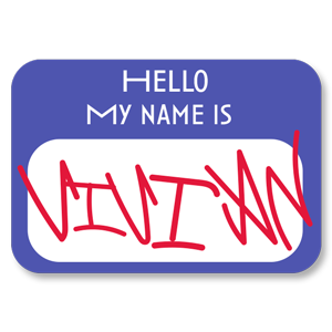 Red graffiti style inside a my name is blue rectangle sticker